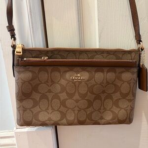 Coach Brown Signature Canvas Crossbody with Gold-Tone Hardware